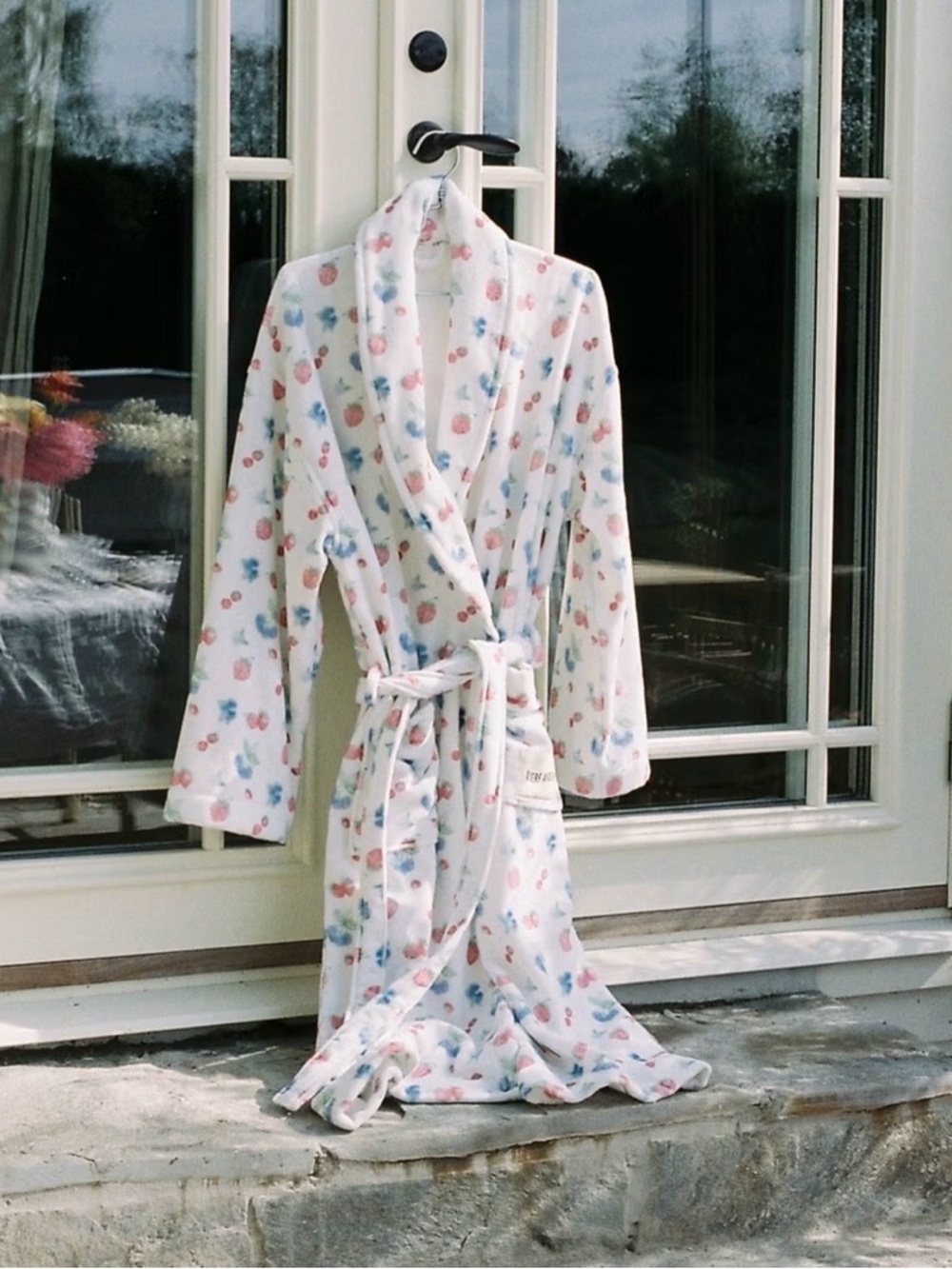 Djerf Avenue Fruit Print Terry Robe Organic Cotton Belted Bathrobe Small Medium
